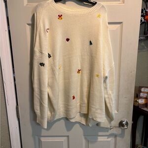 Women's Cream Sweater with Embroidered Accents